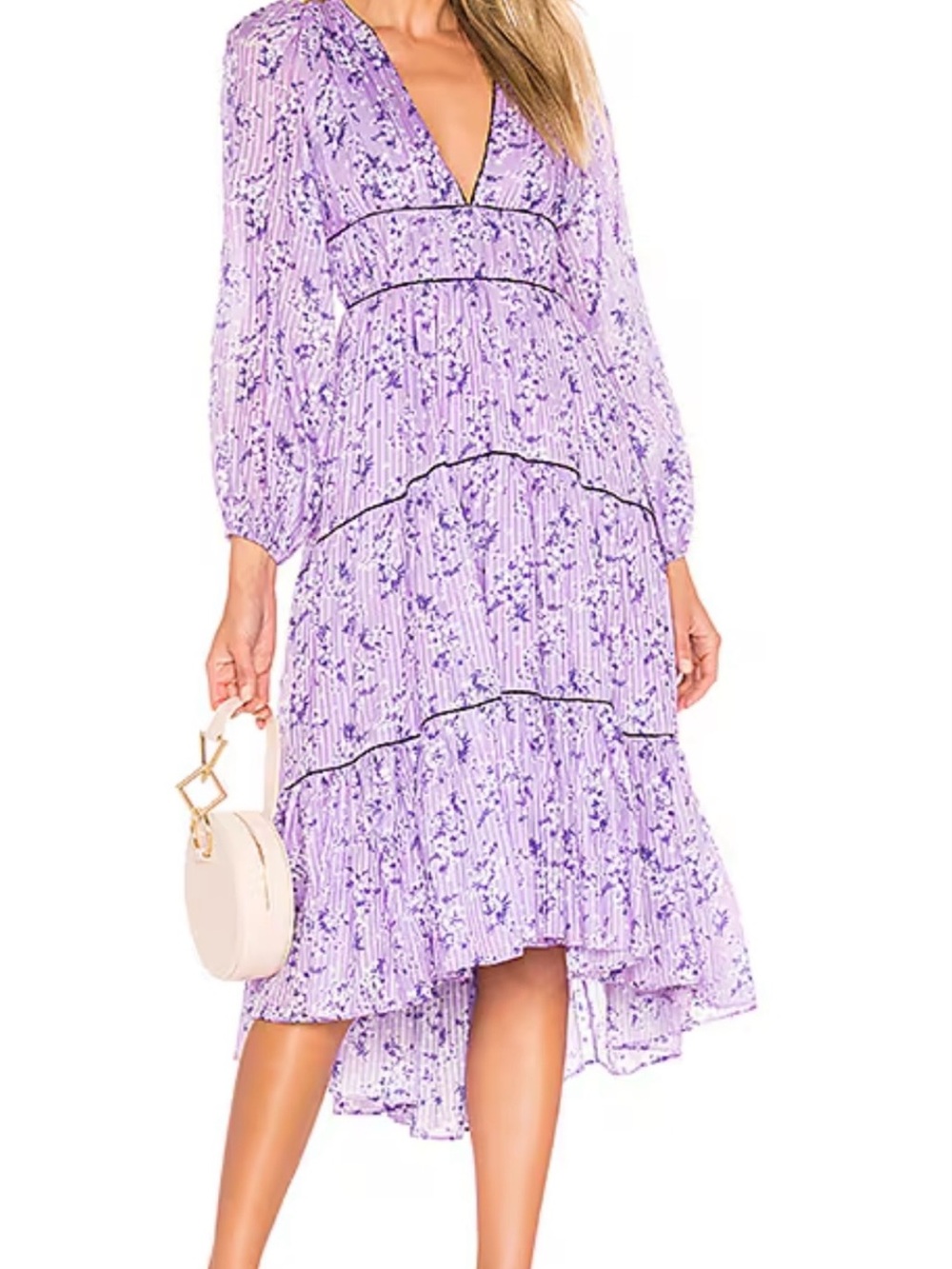 Ulla Johnson Lavender Floral High-Low Tiered Dress